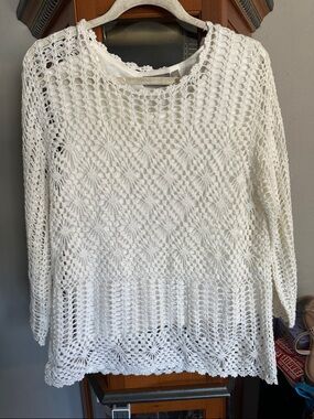 White Crochet Knit Pullover Sweater